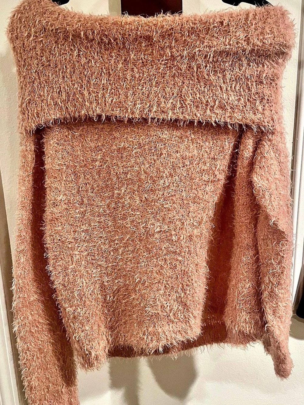 Terranova Fuzzy Off-Shoulder Sweater in Pink Small